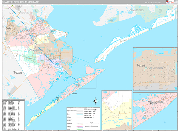 Galveston-Texas City, TX Metro Area Wall Map